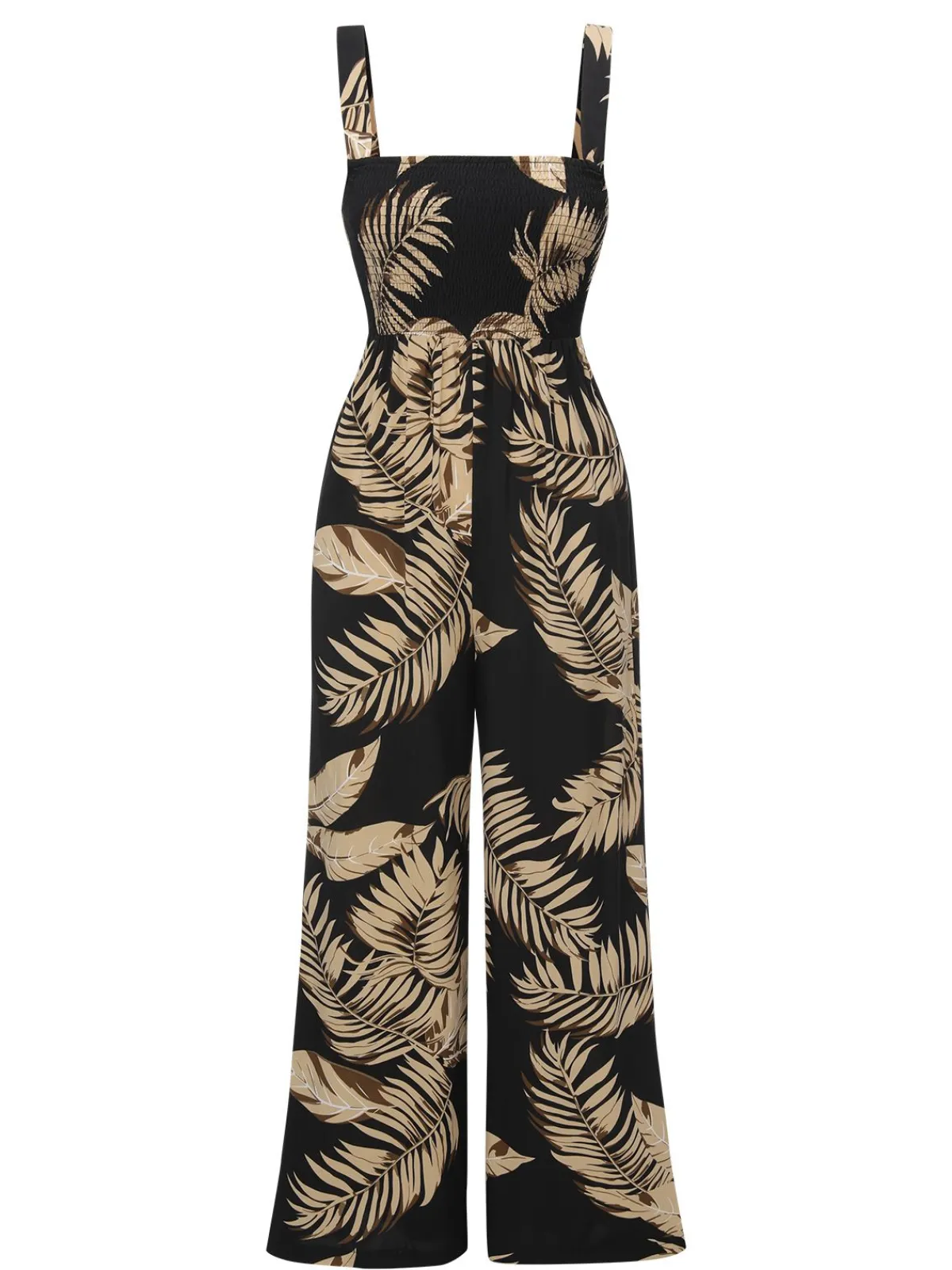 Best Retro Stage 1930s Wide-Straps Plants Jumpsuit Black