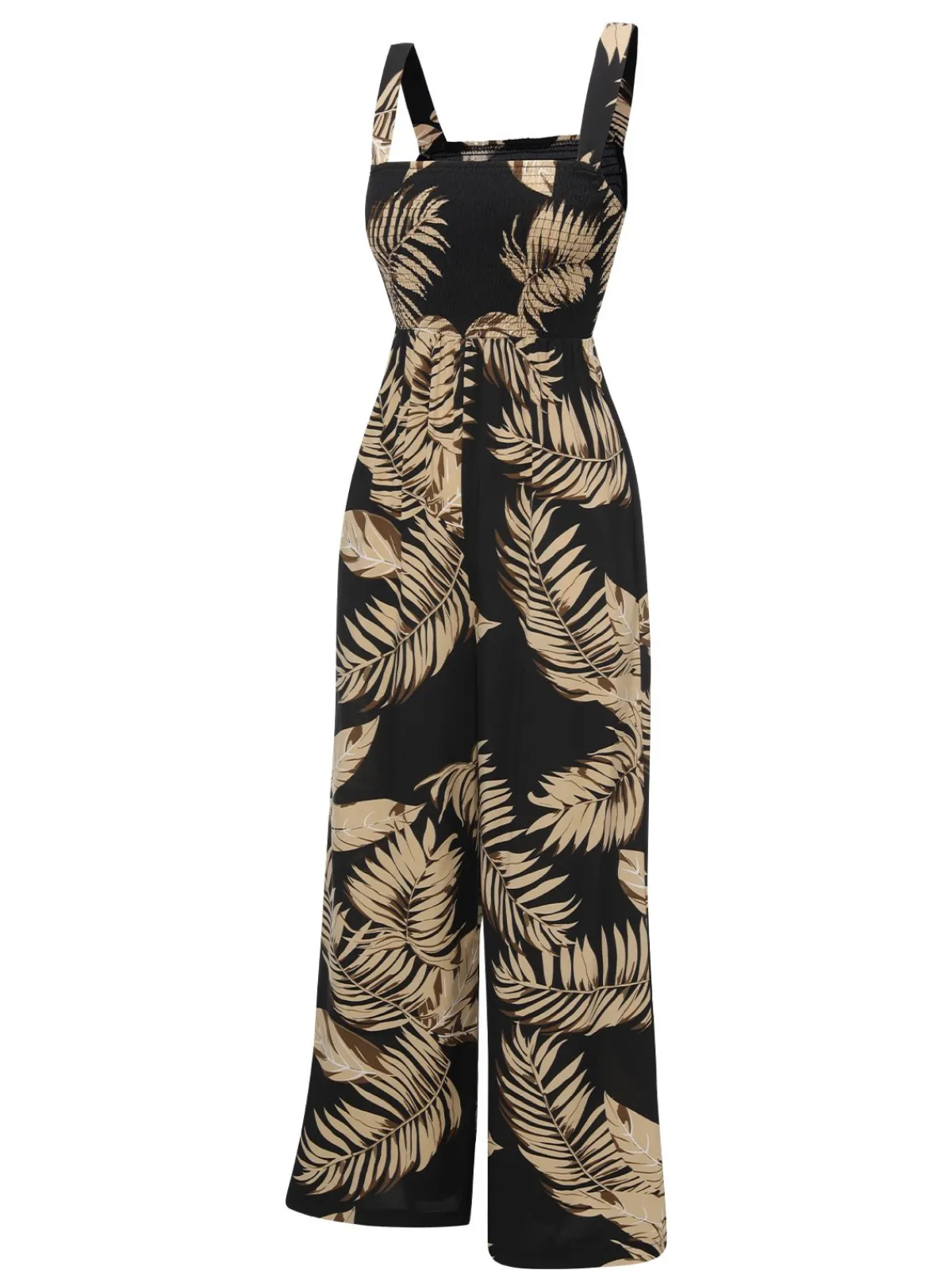 Best Retro Stage 1930s Wide-Straps Plants Jumpsuit Black