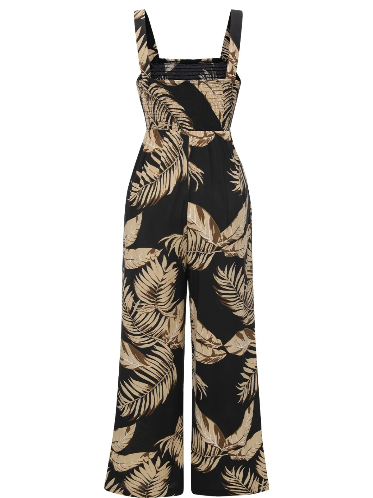 Best Retro Stage 1930s Wide-Straps Plants Jumpsuit Black