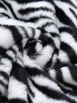 Online Retro Stage Black 1970s Zebra Fur Collar Cape Coat