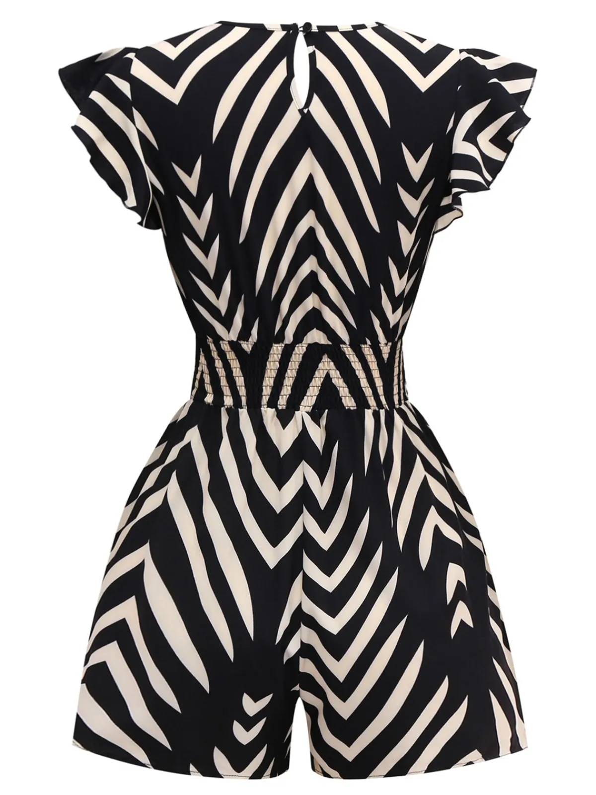 Clearance Retro Stage 1950s Zebra Striped Ruffled Waist Romper Black