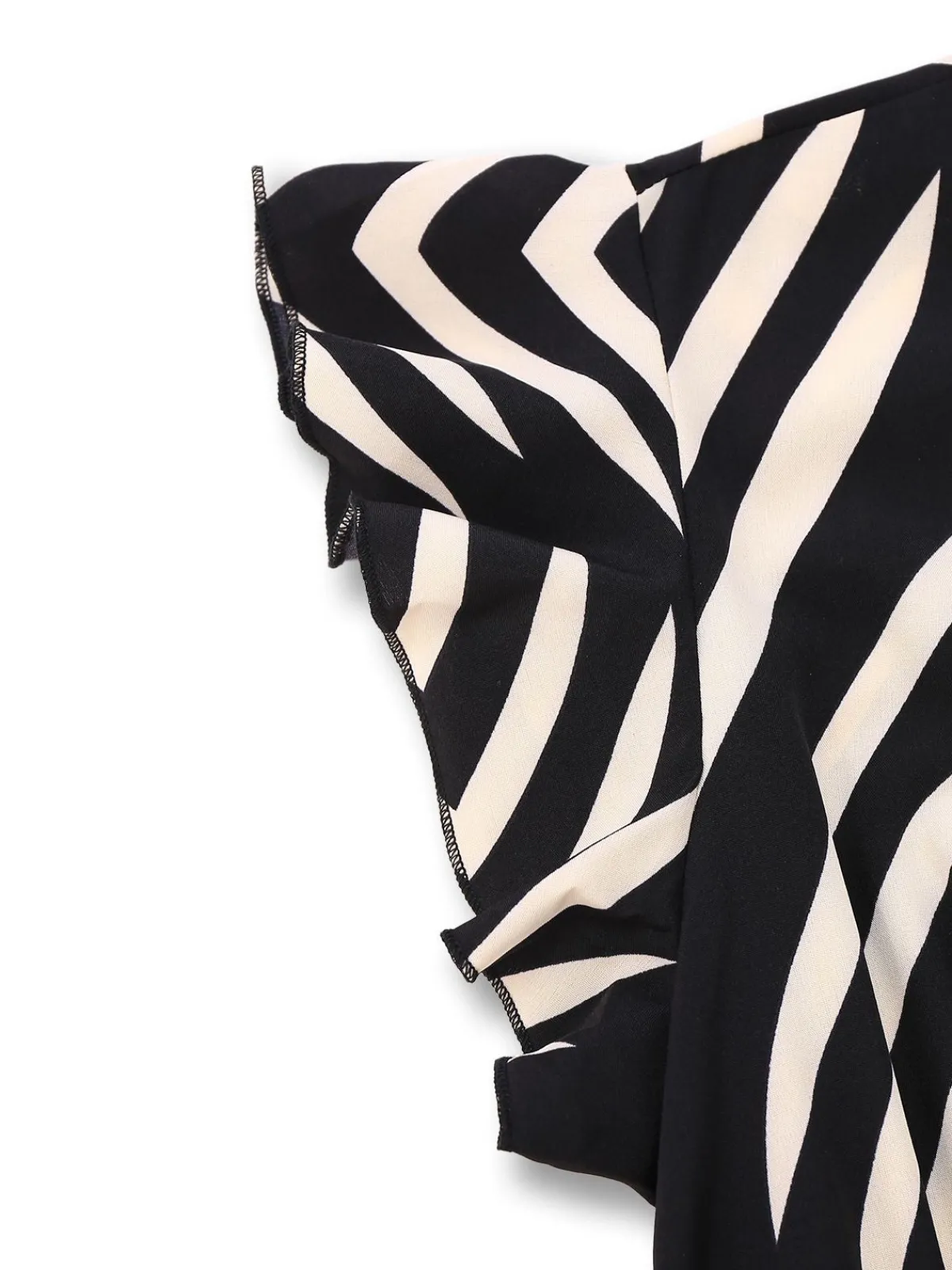 Clearance Retro Stage 1950s Zebra Striped Ruffled Waist Romper Black