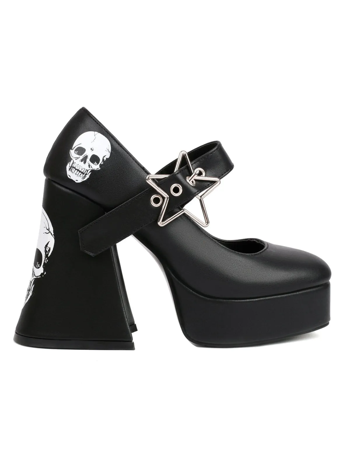 Outlet Retro Stage Skull Buckle Strap Platform Chunky Shoes Black