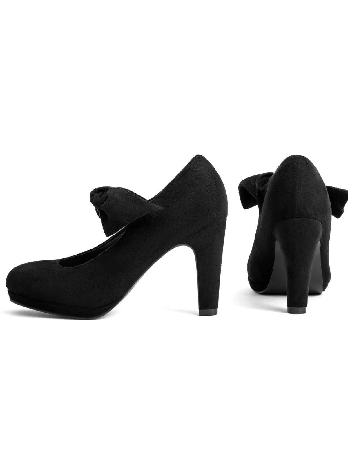 Outlet Retro Stage Solid Flannelette Bow High Heel Shoes Black
