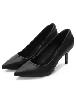 Hot Retro Stage Solid Leather Stiletto Heel Shoes Black