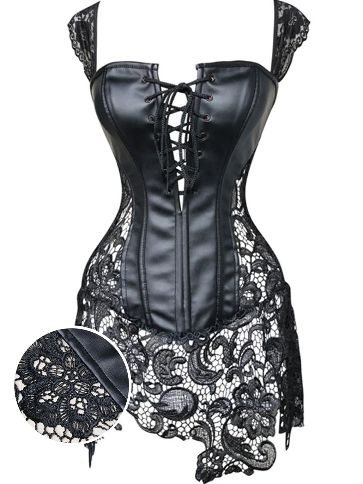 Outlet Retro Stage Black Steampunk Leather Gothic Lace Corset