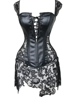 Outlet Retro Stage Black Steampunk Leather Gothic Lace Corset