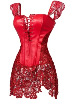 Best Retro Stage Black Steampunk Leather Gothic Lace Corset