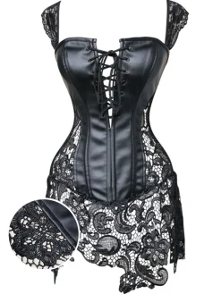 Sale Retro Stage Black Steampunk Leather Gothic Lace Corset