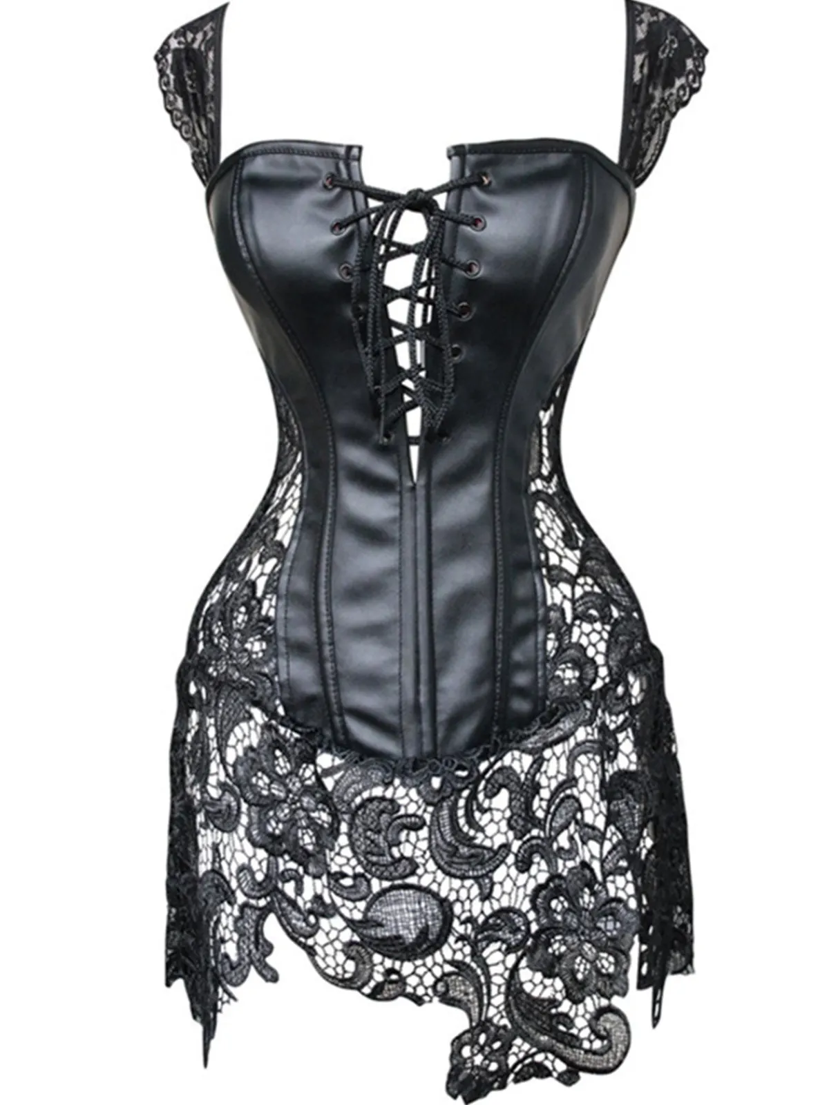 Sale Retro Stage Black Steampunk Leather Gothic Lace Corset