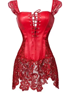 Sale Retro Stage Black Steampunk Leather Gothic Lace Corset