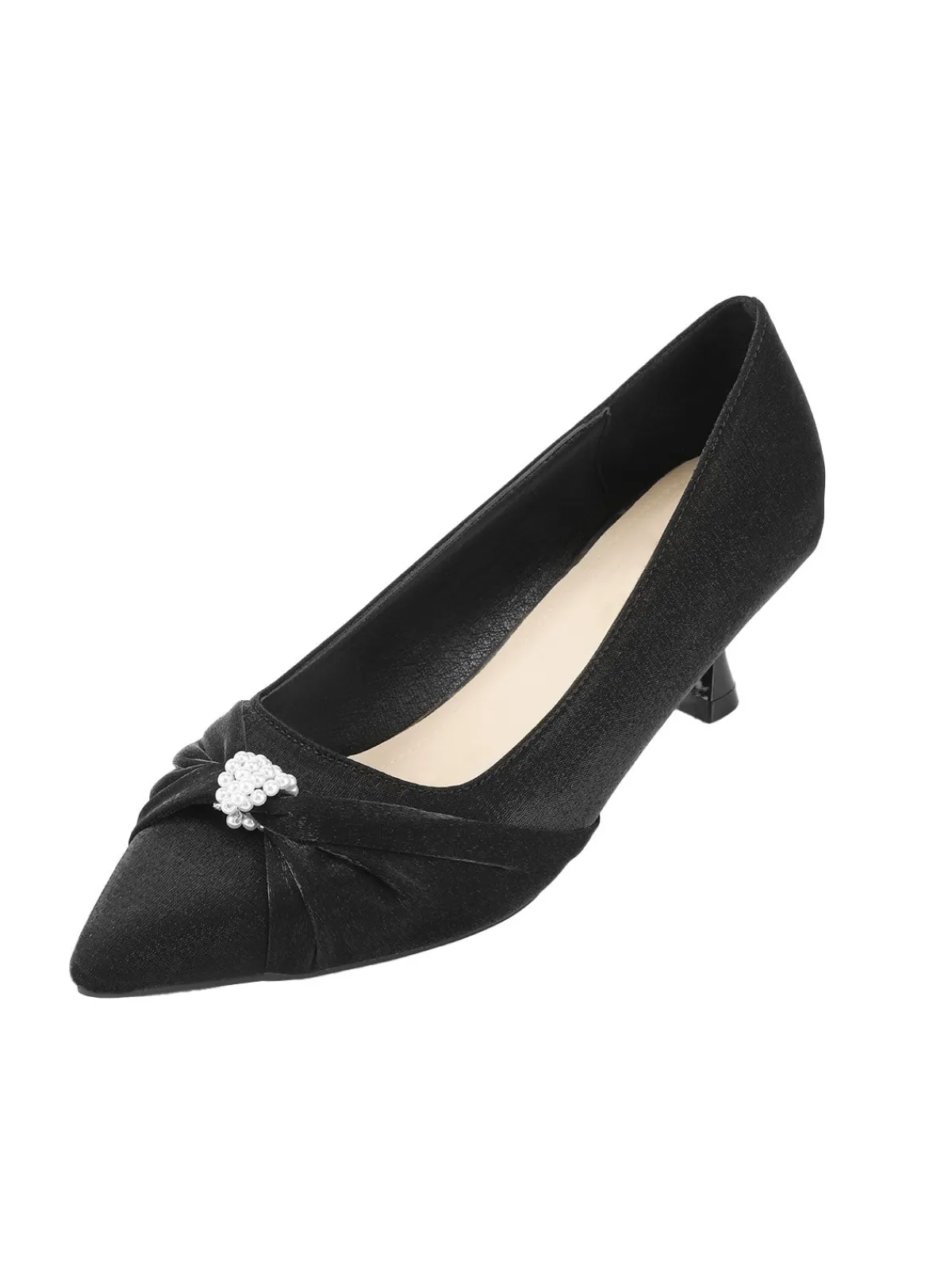 Fashion Retro Stage Twist Beading Kitten Heels Shoes Black