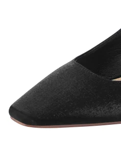 Fashion Retro Stage Velvet Satin Pearl Chunky Heel Shoes Black