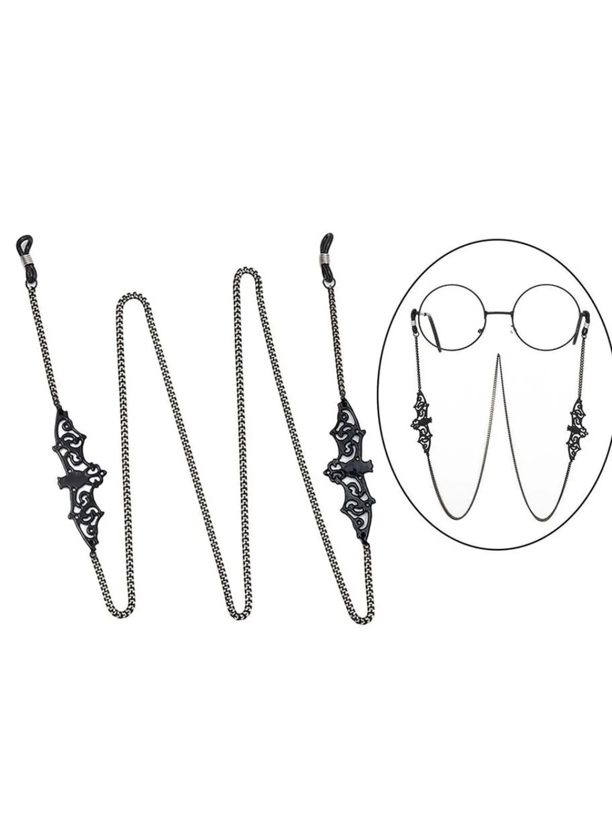 New Retro Stage Black Vintage Halloween Glasses Chain