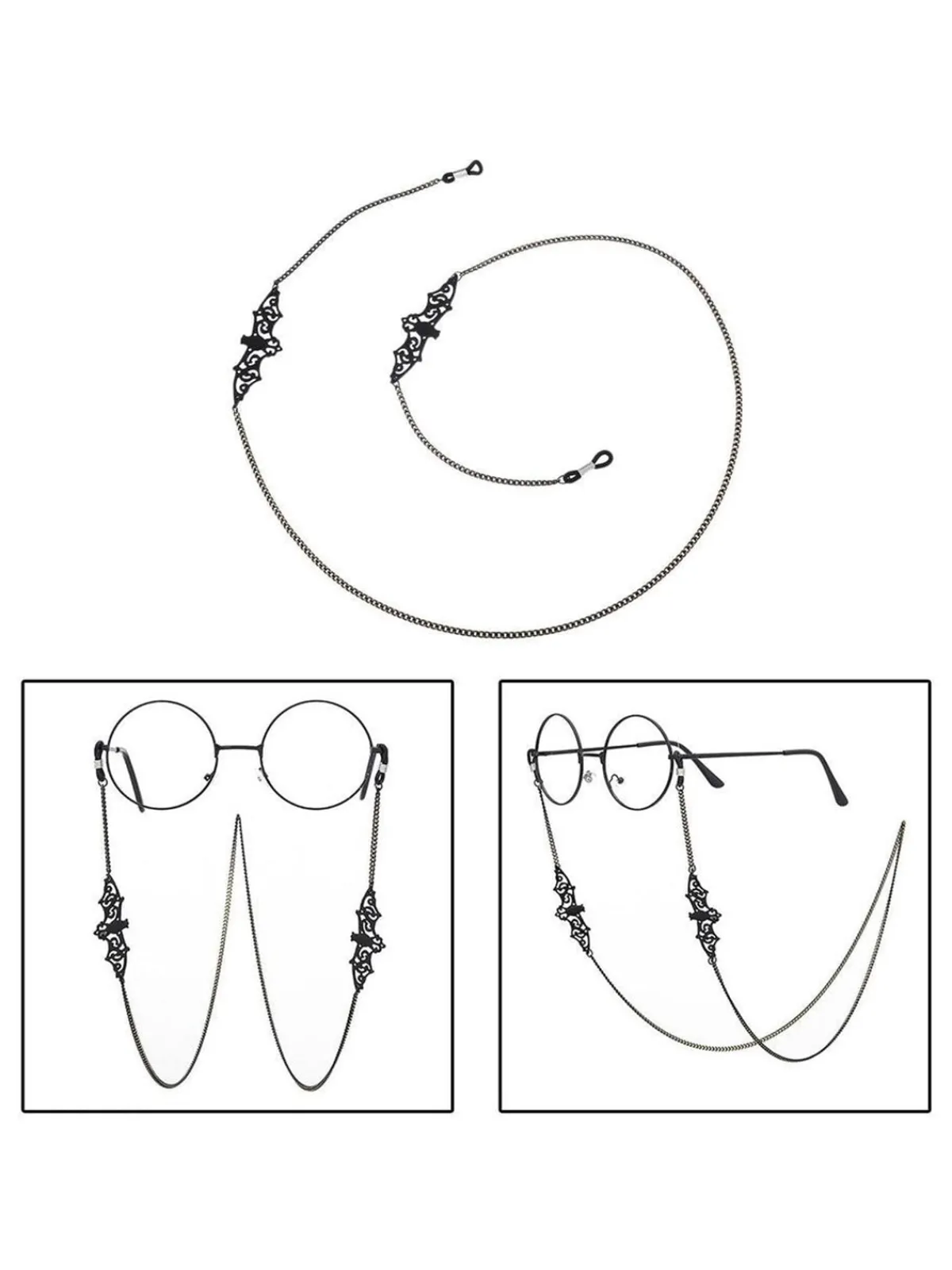 New Retro Stage Black Vintage Halloween Glasses Chain