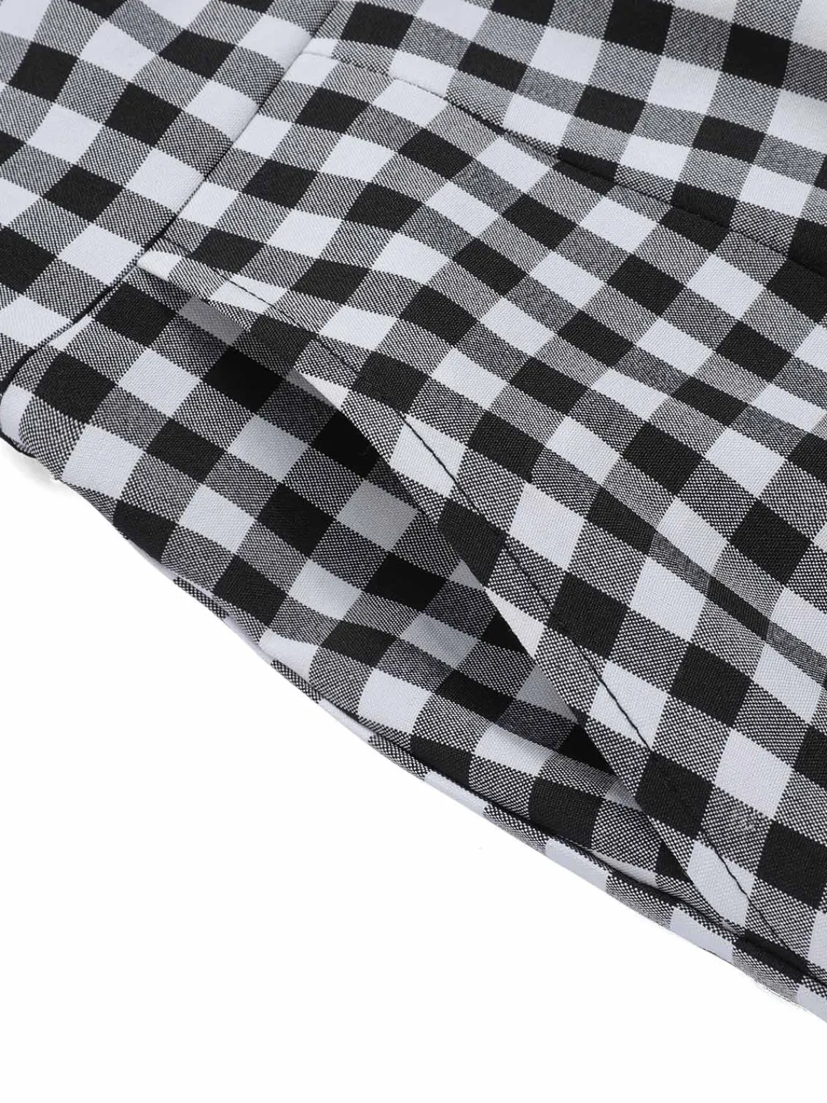 Online Retro Stage White 1940s Plaid Lapel Halter Jumpsuit Black