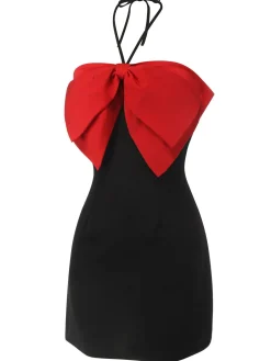 Outlet Retro Stage &Red 1960s Bow-knot Patchwork Wrap Dress Black