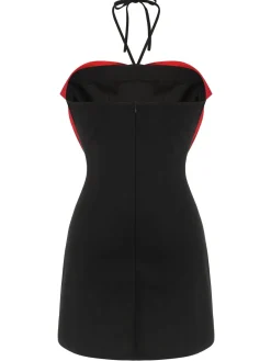 Outlet Retro Stage &Red 1960s Bow-knot Patchwork Wrap Dress Black