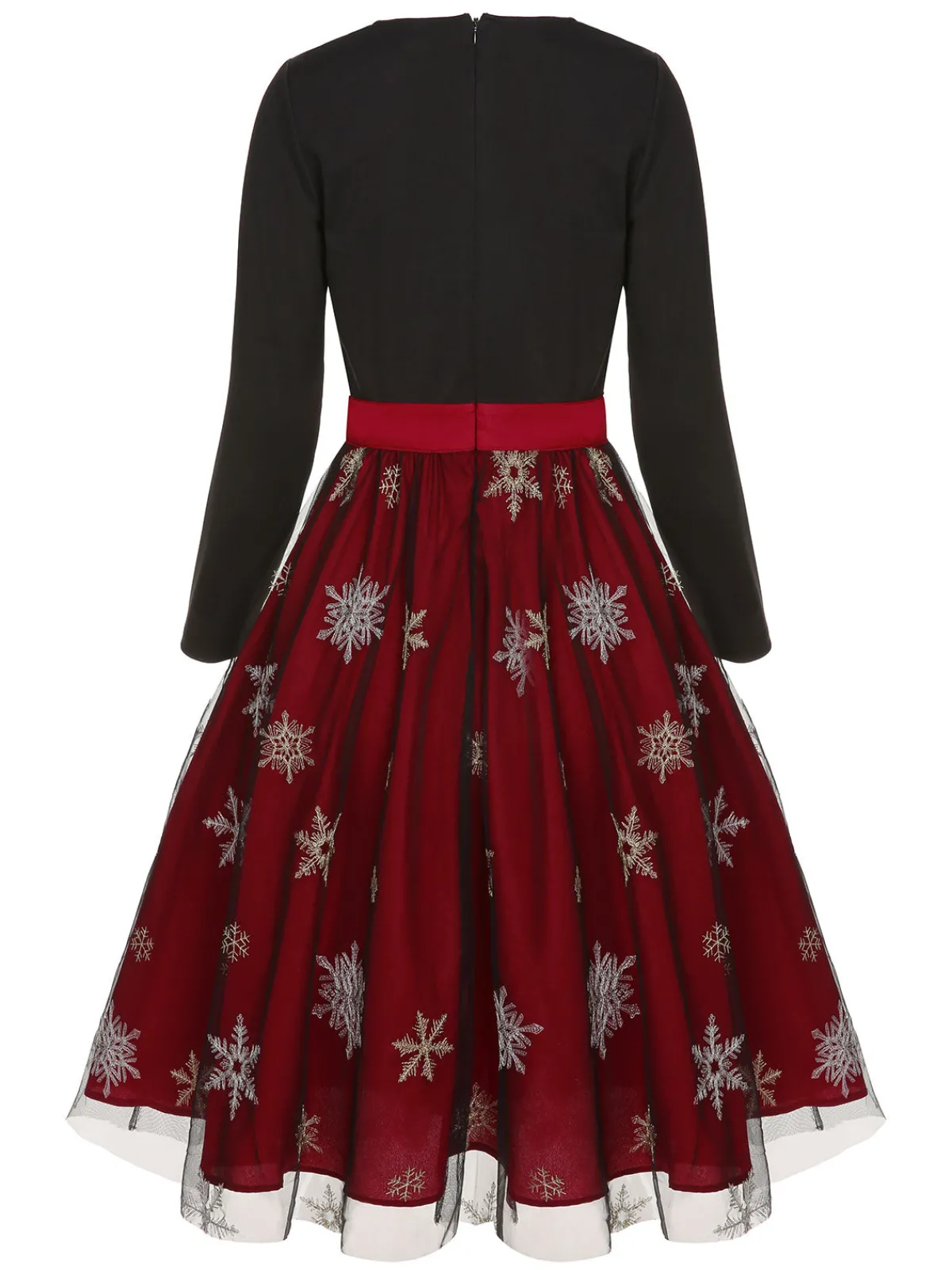 Clearance Retro Stage Black&Red 1950s Christmas Snowflake Mesh Dress Black & Red