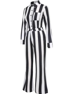 Discount Retro Stage &White 1970s Lapel Striped Contrast Color Suit Black