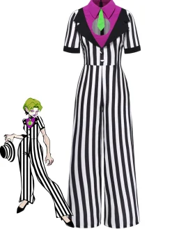 Online Retro Stage 1980s Striped Contrast Jumpsuit Black&White