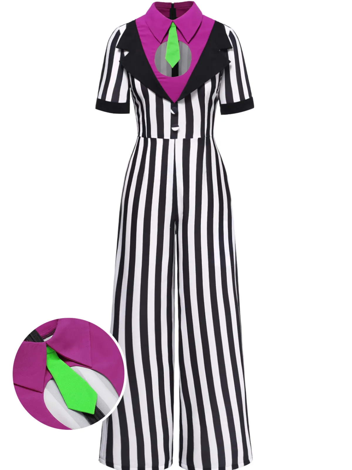 Online Retro Stage 1980s Striped Contrast Jumpsuit Black&White