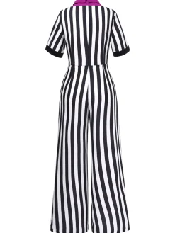 Online Retro Stage 1980s Striped Contrast Jumpsuit Black&White