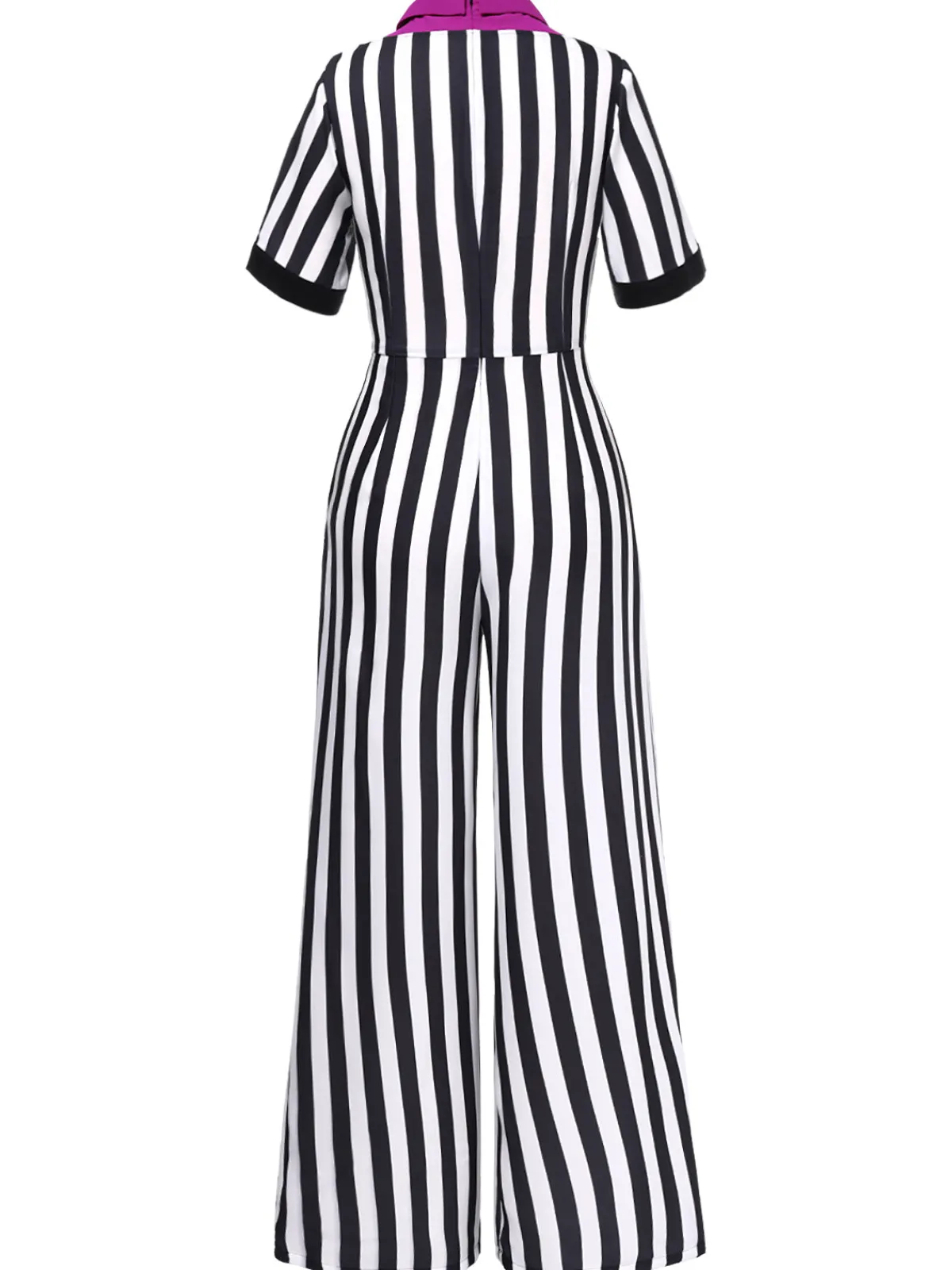 Online Retro Stage 1980s Striped Contrast Jumpsuit Black&White