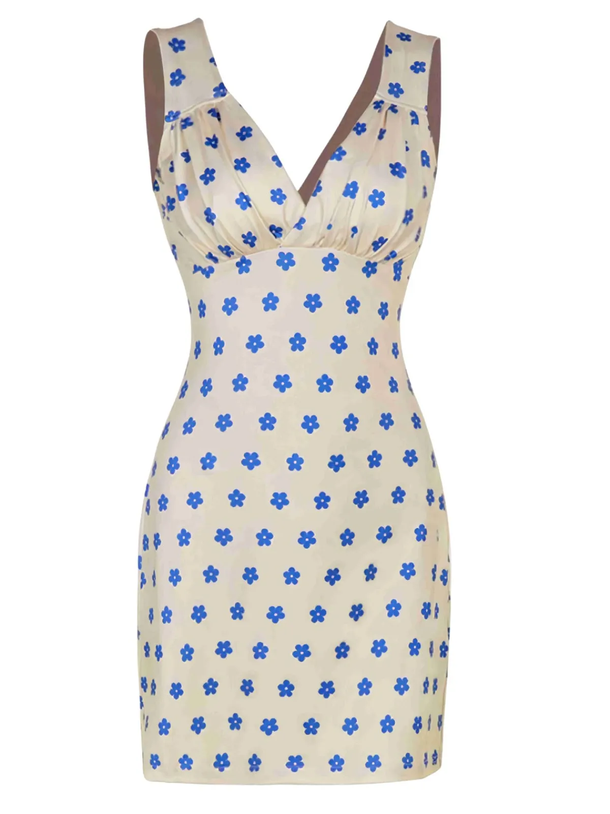 Clearance Retro Stage 1960s Floral Wide Strap Deep V-Neck Dress Blue & Apricot