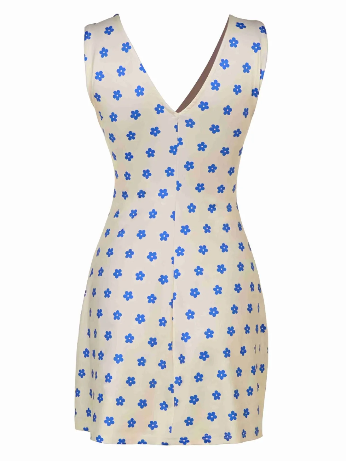Clearance Retro Stage 1960s Floral Wide Strap Deep V-Neck Dress Blue & Apricot