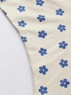 Clearance Retro Stage 1960s Floral Wide Strap Deep V-Neck Dress Blue & Apricot