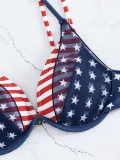 New Retro Stage 1950s Stars & Stripes Bikini Top Blue & Red