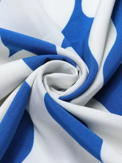 Sale Retro Stage 1940s Curves Stand Collar Belt Dress Blue & White