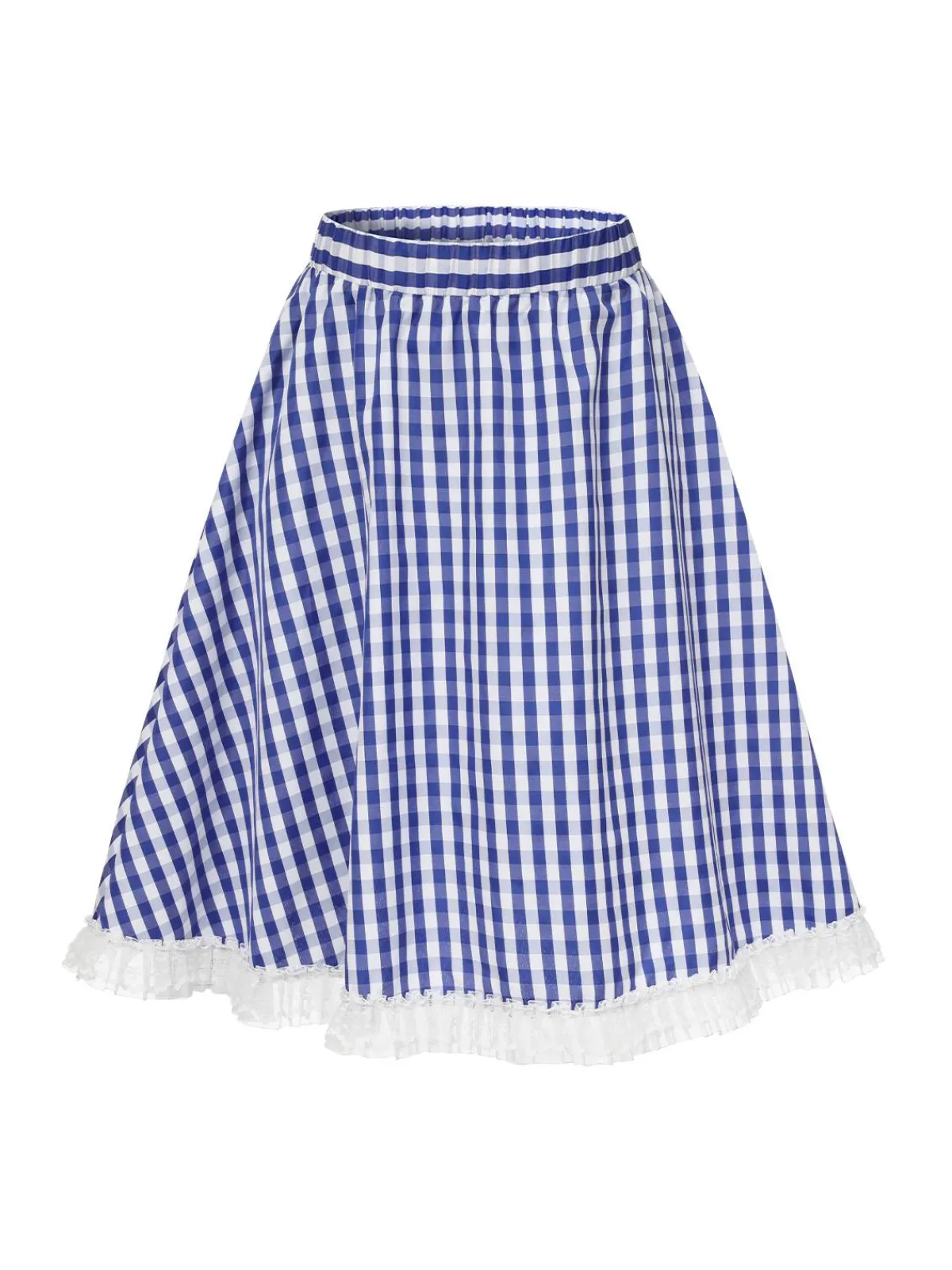 Outlet Retro Stage 1950s Lace Patchwork Plaid Skirt Blue & White