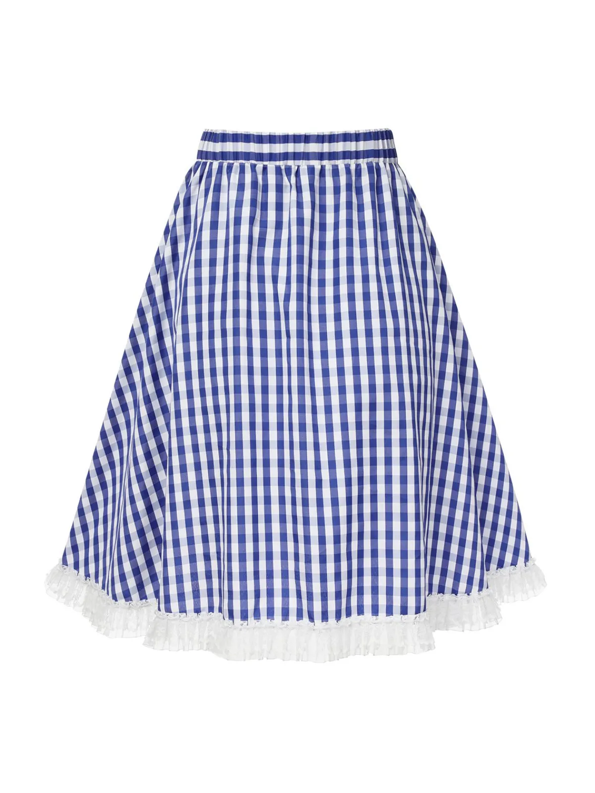 Outlet Retro Stage 1950s Lace Patchwork Plaid Skirt Blue & White