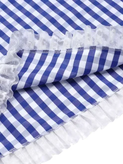 Outlet Retro Stage 1950s Lace Patchwork Plaid Skirt Blue & White