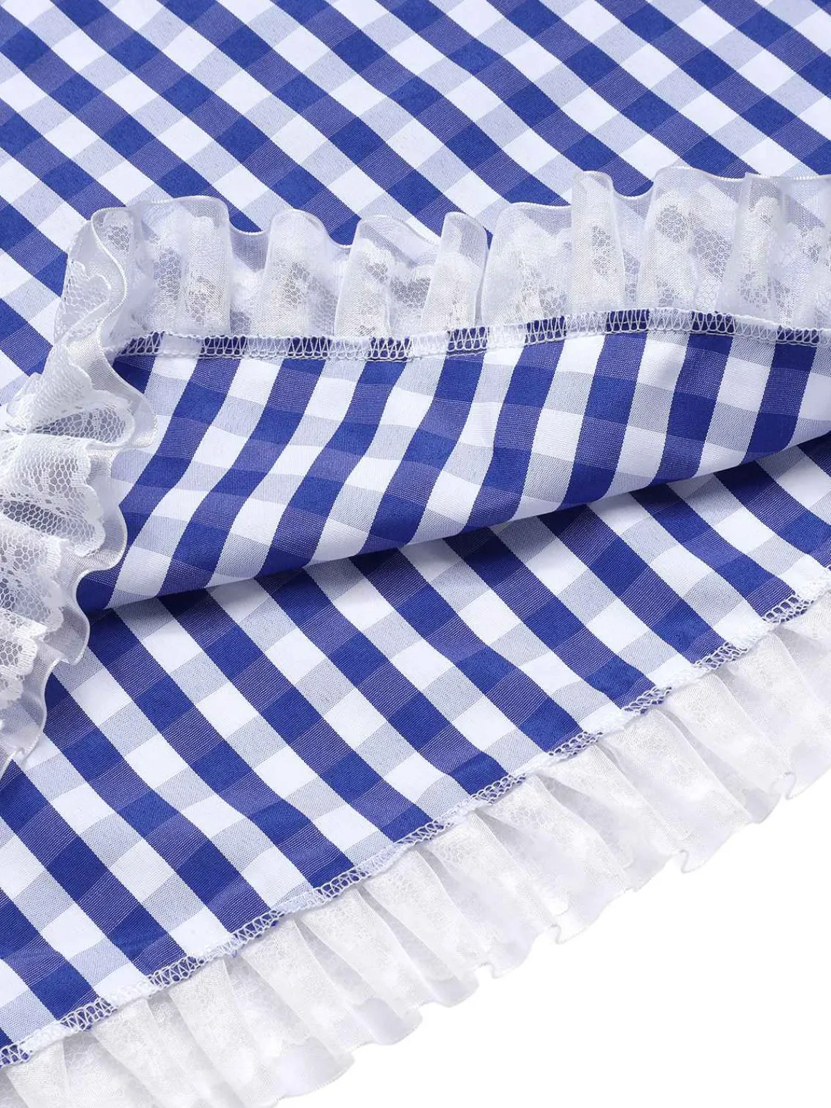 Outlet Retro Stage 1950s Lace Patchwork Plaid Skirt Blue & White