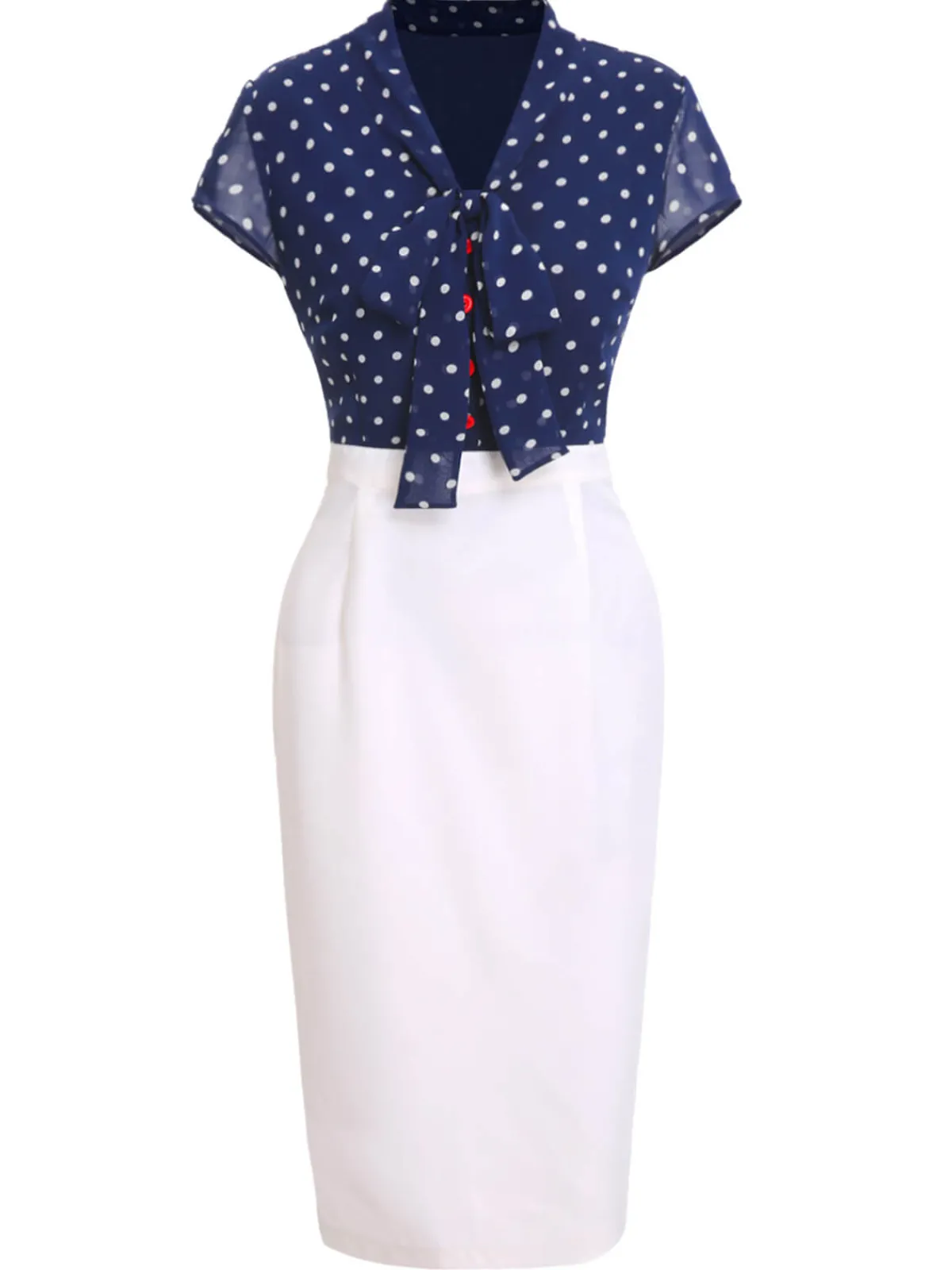 Online Retro Stage Blue & White 1960s Polka Dot Cap Sleeve Dress Dark Blue