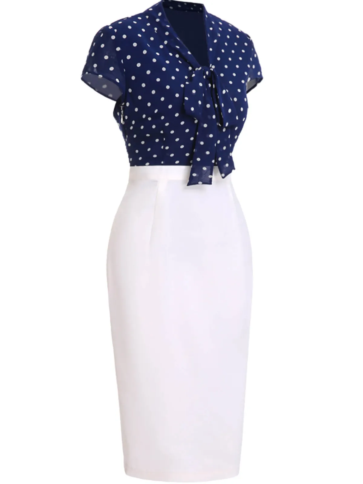 Online Retro Stage Blue & White 1960s Polka Dot Cap Sleeve Dress Dark Blue