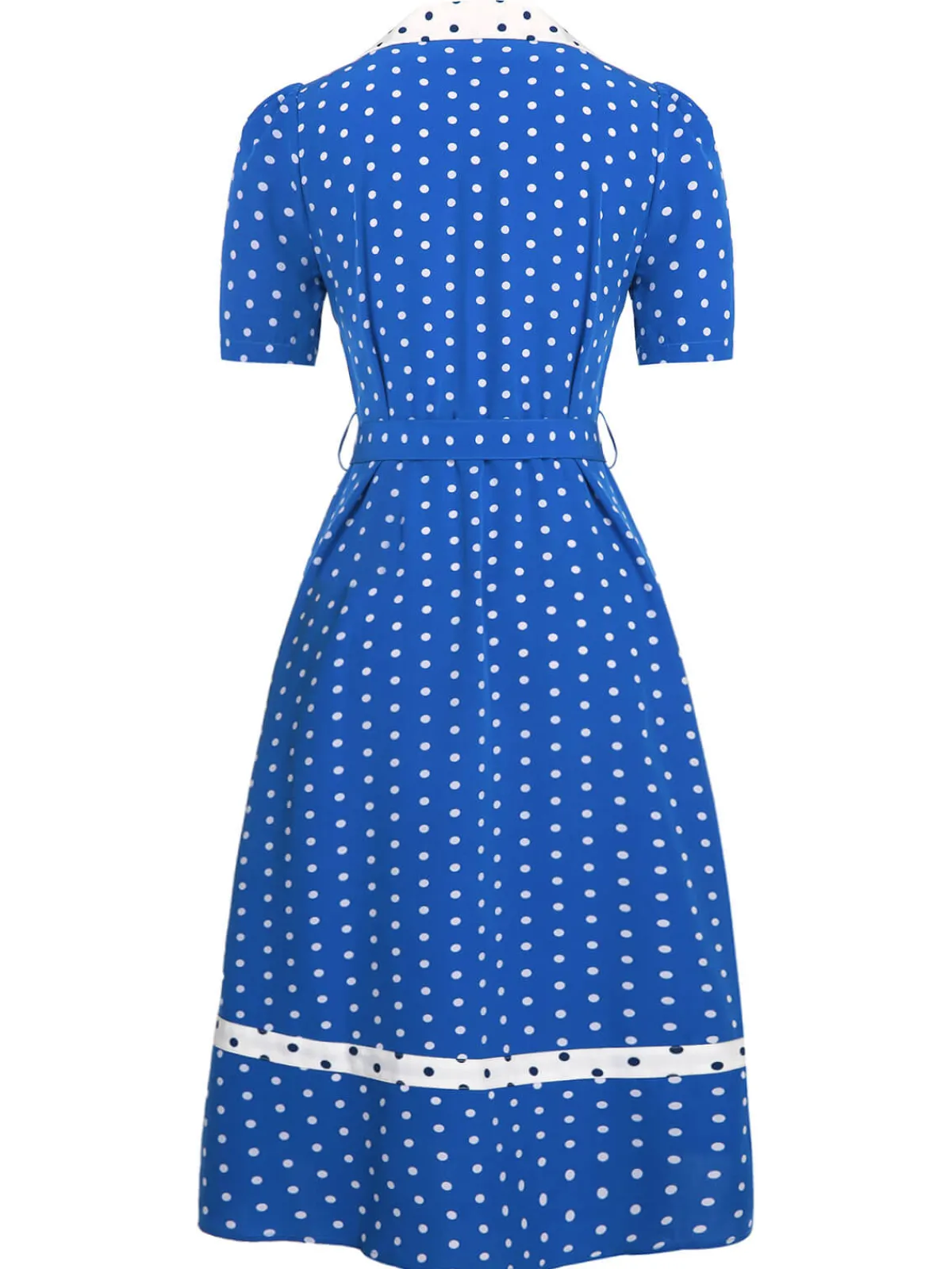 Hot Retro Stage 1940s Polka Dot Lapel Dress Blue & White
