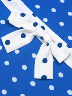 Hot Retro Stage 1940s Polka Dot Lapel Dress Blue & White