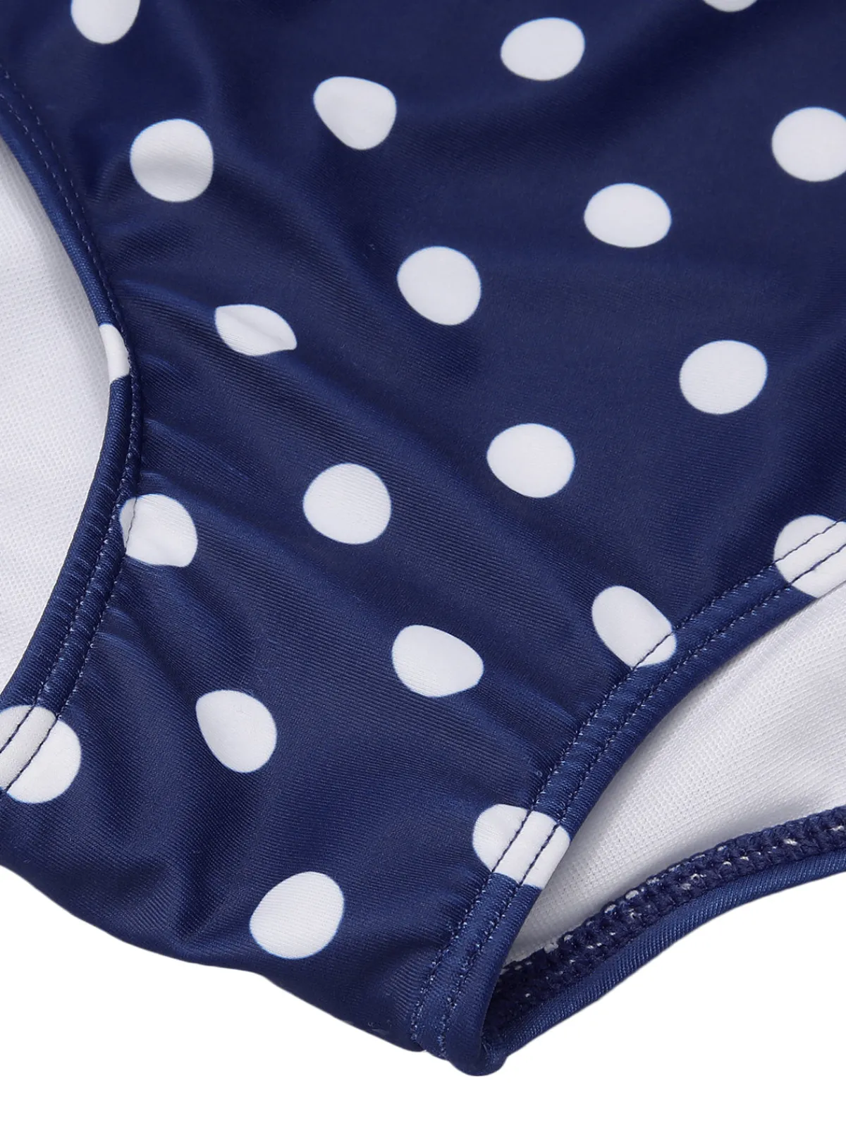 Online Retro Stage Blue & White 1950s Polka Dots Halter Swimsuit Dark Blue