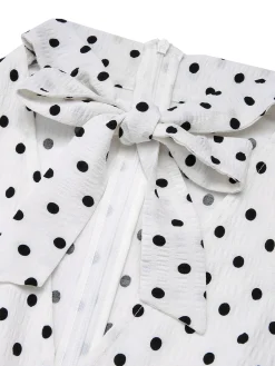 Discount Retro Stage Blue & White 1930s Polka Dots Tie Neck Jumpsuit