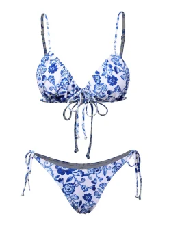 New Retro Stage 1950s Porcelain Strappy Bikini Blue & White