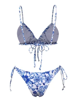 New Retro Stage 1950s Porcelain Strappy Bikini Blue & White