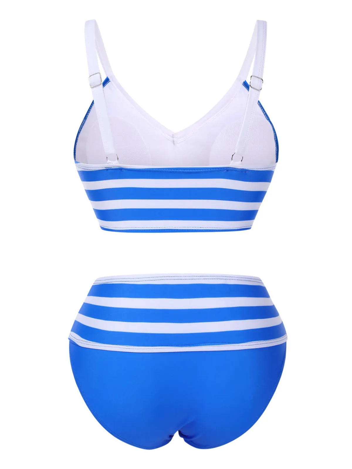 Best Retro Stage 1950s Striped Bow Bikini Set Blue & White