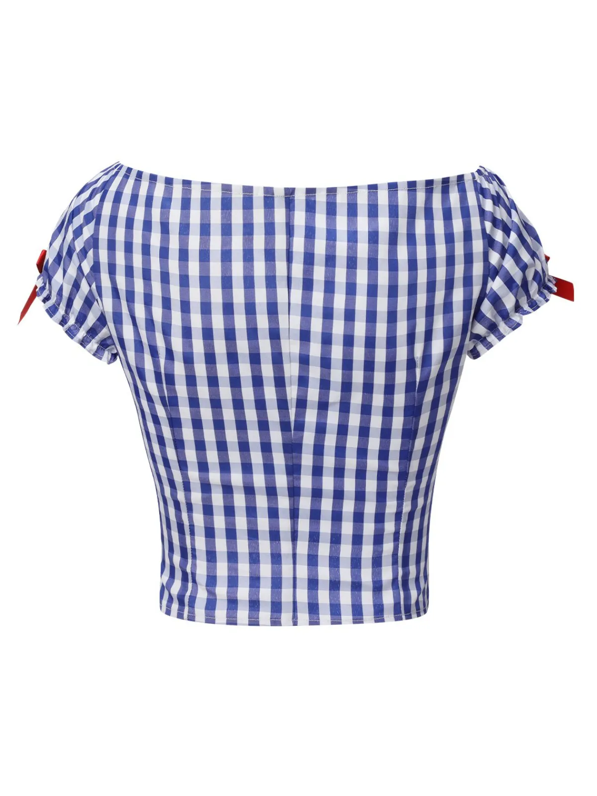 Clearance Retro Stage 1950s Sweetheart Neck Plaid Top Blue & White