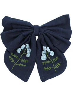 Best Retro Stage Blue Cotton Indigo Dyed Hand-Embroidered Bow Hairpin