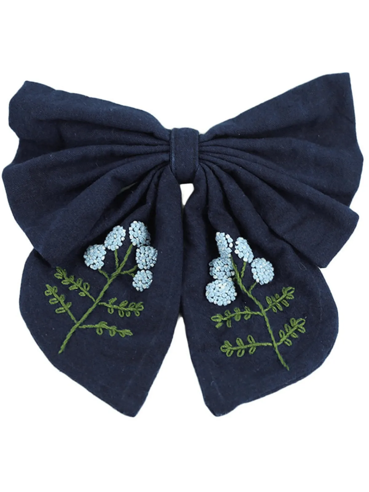 Best Retro Stage Blue Cotton Indigo Dyed Hand-Embroidered Bow Hairpin