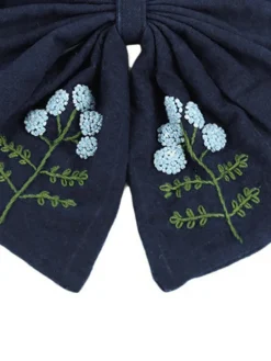 Best Retro Stage Blue Cotton Indigo Dyed Hand-Embroidered Bow Hairpin